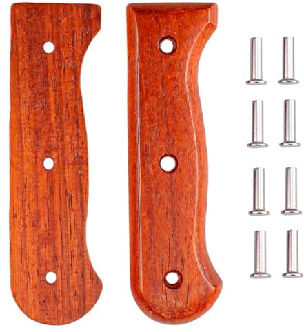 DOERDO 1Pair Wood Knife Handle Cutter Handle Replacement Kitchen Cutter Hand Grips with Nuts Rivets, 11.4CM