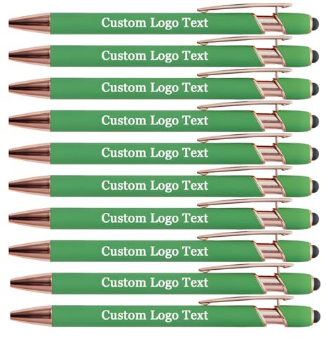 HEYZARDA Kugelschreiber mit Gravur Namen, Gras, 20 Stück | Personalisierter Stift mit Logo, mit Touchpen, Touchscreen Stifte, für Hochzeit, Eigenem, Kirche, Party, Geschenke, Metall