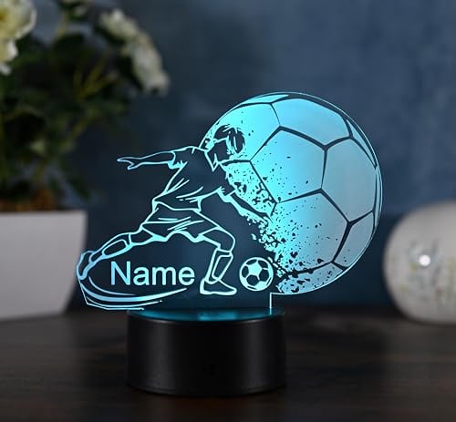 Optechvisual Personalisierte Fußball Lampe – Nachtlicht für Jungs mit Wunschname, dimmbar, Touch-Steuerung, Geschenkidee für Kinder, Fußballer, Kinderzimmer Fußball-Deko, Leselicht