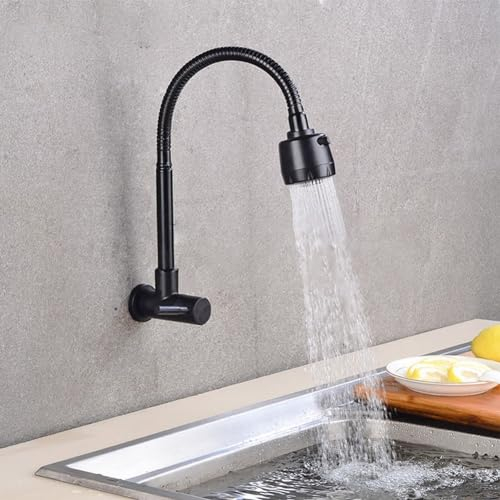 Grifo frío individual de cocina, grifo de fregadero de cocina de acero inoxidable, manguera flexible para fregadero de agua fría montado en la pared, modos, grifo G1/2 pulgadas de diámetro