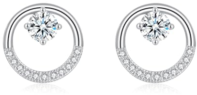 Cangall Silber Ohrstecker Damen, 925 Sterling Silber Kreis Rund Ohrstecker mit Cubic Zirkonia, Hypoallergen 11mm Kleine Kreis Ohrringe Stecker, Knorpel Schlafen Ohrringe Silber 925 Stecker