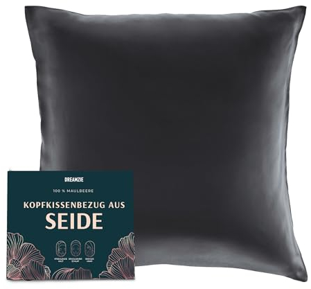 DREAMZIE Seidenkissenbezug 40x40 cm für Haar und Haut, Kissenbezüge Seide 19 Momme (Dunkelgrau, 1 Stück)