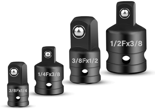 Stecknuss Adapter Set, 4 Stück Adapter für Ratschen Chrom-Vanadium-Stahl Steckschlüssel Adapter 1/2 Auf 3/8, 3/8 Auf 1/2, 1/4 Auf 3/8, 3/8 Auf 1/4 für Steckschlüsseln Nuss Knarren(schwarz)