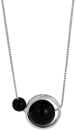 Hmzidz Schwarzer Onyx Kette Damen 925 Sterling Silber mit Steinen, Halskette Onyxanhänger - Modeschmuck Geschenke für Frauen Freundin