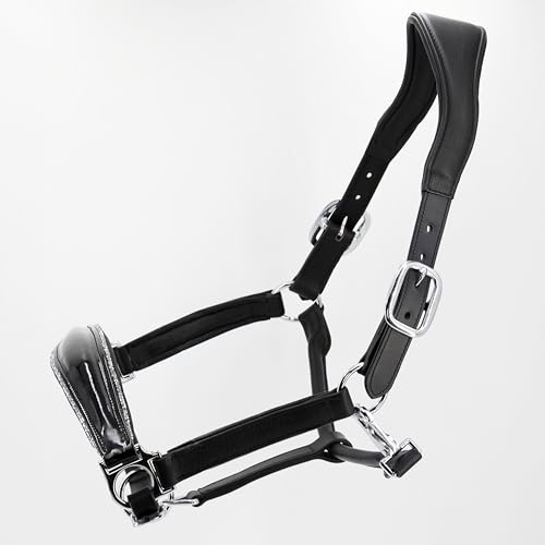 Heinick Lederhalfter ~ Shiny Schwarz-Silber ~ estra weich mit Glitzer-Besatz Vollblut