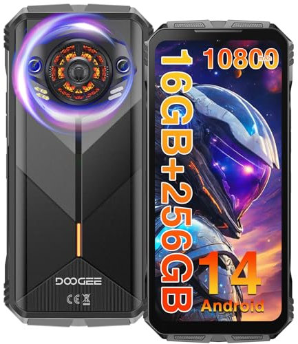 DOOGEE S Punk Telephone Portable Incassable Android 14, 16GB RAM (6+10)+256GB ROM, 6,58‘’ FHD+ 90 Hz, 10800 mAh 33 W,Caméra 50MP Smartphone Incassable, Effets d’éclairage LED Sympas, NFC/IP68/IP69K