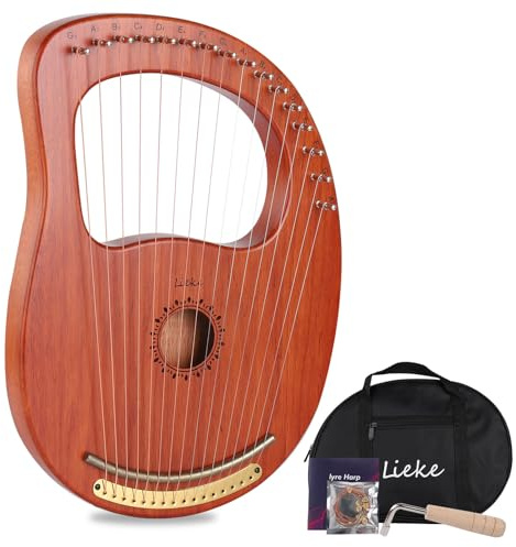 LIEKE Lyre Harp 16 Strings with Bag Tuning Wrench,Metal Strings,Mahogany Body and Copper Saddle,Professional Lyre Harp instrument Gift for Beginner Musician