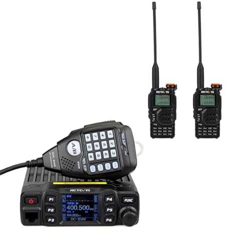 Retevis RT95 Dualband Mobilfunkgerät, Dual Lautsprecher Mobilfunkgerät Bundle mit Retevis RA79 Walkie-Talkies, Dualband Amateurfunkgerät mit 1400-mAh-Akku, 2 m/70 cm/FM/AM