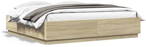 Chaduof Bettgestell mit Sonoma-Eiche 200x200 cm Holzwerkstoff, Bett, Bed Frame, Familienbett, Bettrahmen, Bett Gestell, Bett Rahmengestell, Schlafzimmer Bett - 3209585