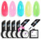 Manucure Set de Colles Faux Ongles, Gelike ec 5 Colle Capsule Americaine Ongle 6 in 1 avec No Wipe Top Coat, Jelly Couleur Été pour Nail Art, Manucuriste, Salon, Atelier de Manucure