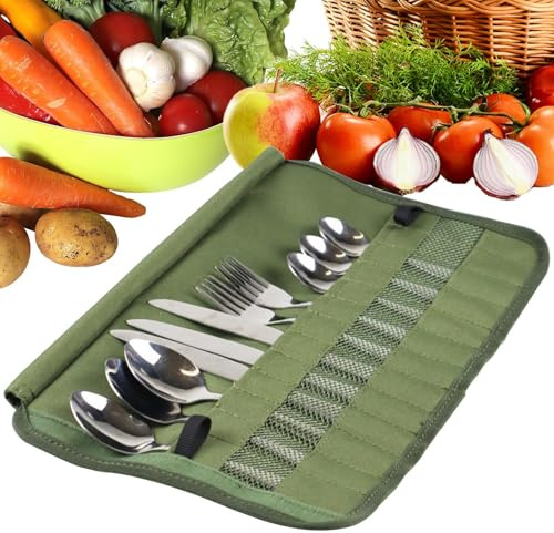 Giwnuq Camping Cutlery Pouch Cutlery Storage Bag, Multi Purpose Cutlery Roll Pouch, Camping Equipment Cutlery Pouch, Portable Camping Cutlery Roll Bag for Home Kitchen Traveling Camping