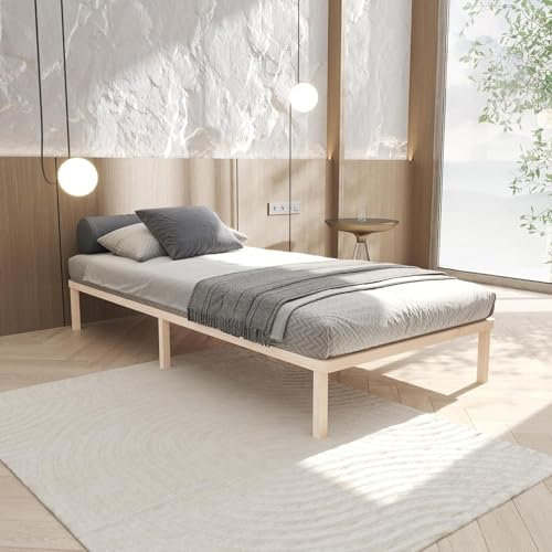 Hansales Bettgestell 100x200 cm Tallina mit Lattenrost, Futonbett aus Massivholz mit Rollrost, stabiles Holzbett belastbar bis 250 kg, FSC®-zertifiziertes Einzelbett mit Lattenrost.