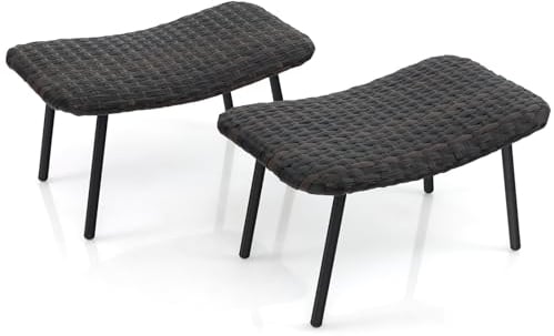 COSTWAY 2er Set Fußhocker Rattan, Sitzhocker mit schnelltrocknender Schaumstoffpolsterung, Rattanhocker, Gartenhocker für Garten, Balkon, Terrasse