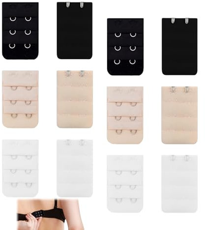 talNite 12pcs Women's Bra Extenders, 2 Hooks, 3 Rows, Solid Colors, Adjustable Bra Strap Extenders for Comfortable Fit, Bra Hooks Extender, Size 3.2 * 5cm, Extended Buttons for Bras