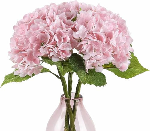 huaao Lot de 2 grandes fleurs d'hortensia artificielles comme de véritables longues tiges, Bouquets de fleurs d'hortensia, Décoration pour mariage, bureau, centre de table, salon, fête, rose