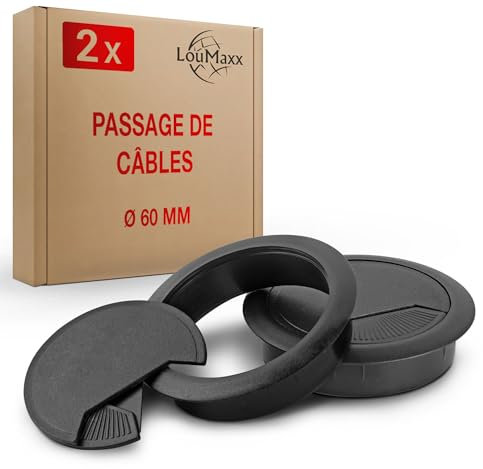 LouMaxx Kabeldurchführung Schreibtisch schwarz – 2er Set Kabeldurchlass 60mm Ø - Tisch Kabel Durchführungen aus stabilem Kunststoff - passgenaue Kabellochabdeckung mit stabiler Tisch Kabeldurchführung