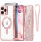 Meifigno Case Designed for iPhone 16 Pro, [Compatible with MagSafe] [1X HD+1X Privacy Screen Protectors] [Glitter Card&Wrist Strap] Surround Lens Protection Designed for iPhone 16 Pro Case, Rose Gold