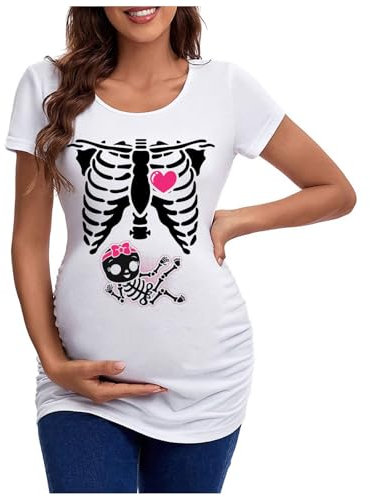 New Head Squelette Halloween Femmes Enceintes Vêtements Top Teasing Européen et Frontière T-shirt Top Femme Enceinte T-shirt, Wine-b, L