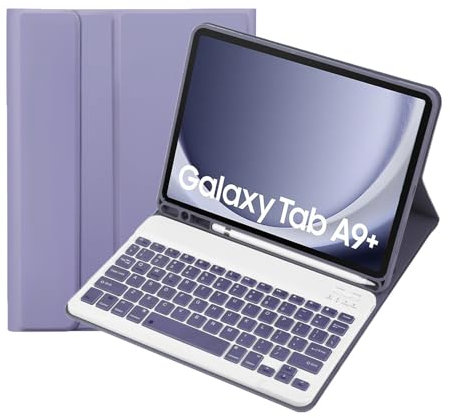 leleyo Case with Keyboard for Samsung Galaxy Tab A9 Plus Tablet, Smart Cover Magnetic with Removable Wireless Bluetooth Keyboard for Samsung Galaxy Tab A9 + 11, Purple