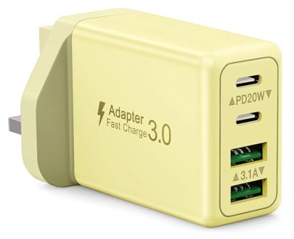 USBC Plug UK, 40W 4-Port USB C Charging Plug Fast Charge Dual Type C PD Power Adapter+QC USB Wall Plug, Multi USB Charger Plug for iPhone 17 16 15 14 13 12 11 Pro Max Plus, Samsung, Google Pixel