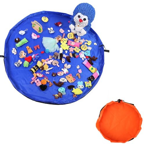 APACALI 2 Stück Lego Sack, Spielzeug Aufbewahrung Sack für Lego, Aufräumsack und Spielsack für Lego, Sack Spielzeug Aufbewahrung Teppich Tasche mit Kappe wie Reisetasche, 1Blau Groß + 1 Gelber Mini