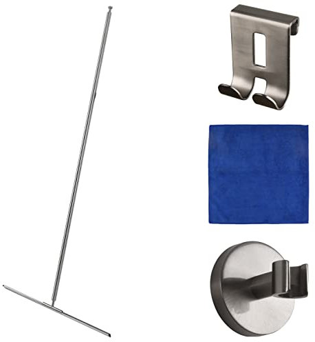 cocofy Bodenabzieher Dusche Edelstahl Bodenabzieher mit Gummilippe 45 cm breit Wasserschieber Bodenabzieher 130 cm lang Duschabzieher Langer Stiel mit Mikrofasertuch Abzieher Dusche Boden [2025]