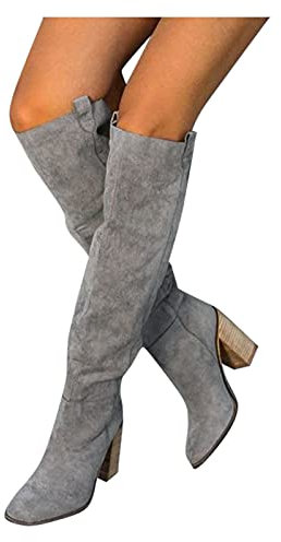 Stivali Con Tacco Donna,Stivali Donna Alti Camoscio Stivali Vintage Scamosciati Casual Caldi Alti al Ginocchio Interna Stivaletti con Tacco Invernali Zeppa