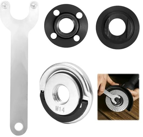 4 Pcs Angle Grinder Attachments,M14 Thread Self Locking Plate,Angle Grinder Key and Inner Outer Flange,Angle Grinder Quick Release Nut and Angle Grinder Spanner Compatible with 125mm Angle Grinders