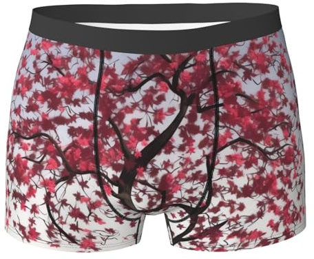JHLMN Men's Underwear Soft Breathable Boxer Brief Moisture-Wicking Stretch Mens Boxer Japanese Cherry Tree Trunks for Men, Black, XL