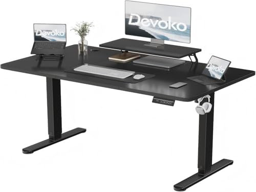 Devoko 180×80cm Electric Height Adjustable Desk, with Monitor Stand, Computer Desk, with 2 Height Memory Functions, for Bedroom Study Office (Black)