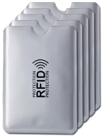 soleilx Custodie Blocco RFID – Set da 5 Custodie Protettive Contactless per Carte di Credito, Bancomat e Documenti – Schermatura RFID/NFC per Protezione Dati Personali (5 cover)