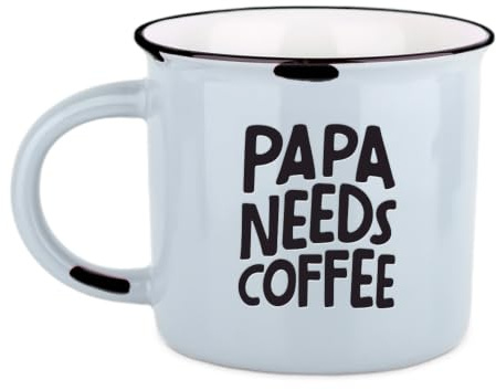 Vintage-Becher aus Keramik im Emaille-Look, Papa needs coffee, 400 ml | Mit tiefgeprägtem Schriftzug und Geschenkbox - 39 Designs, spülmaschinen- und mikrowellengeeignet