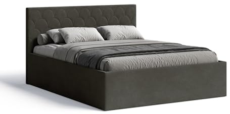 Meblofun Polsterbett Radius mit Kopfteil, 160x200 cm, Doppelbett mit Bettkasten und Lattenrost aus Holz, Velourstoff, Farbe: Dunkelgrau