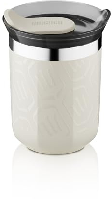WACACO Octaroma Classico - Taza de café aislada al vacío, vaso de viaje de acero inoxidable de doble pared con interior de cerámica, tapa a prueba de fugas, 180 ml, gris topo guijarro