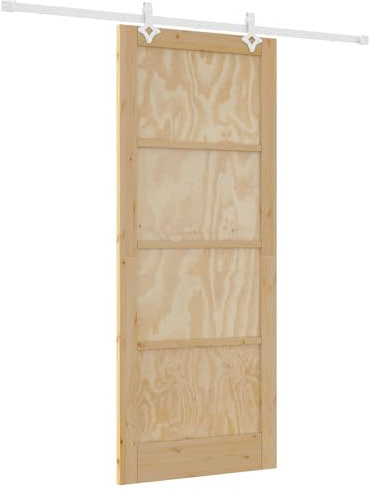 Porta scorrevole in legno di pino massiccio, 86 x 211 cm, colore bianco | binario in acciaio verniciato a polvere, meccanismo scorrevole superiore, salvaspazio, facile da pulire
