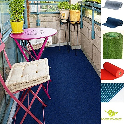 MadeInNature Rasenteppich Kunstrasen mit Noppen, Größe Auswählen | Außen Teppich | Für Garten, Terrasse, Balkon etc (600 x 200 cm, Blau)
