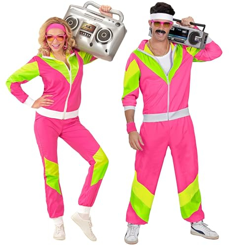 W WIDMANN MILANO Party Fashion - Kostüm Trainingsanzug, Jacke und Hose, 80er Jahre Outfit, Jogginganzug, Bad Taste Outfit, Faschingskostüme