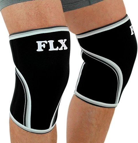Par de FLX 7 mm neopreno rodillera de compresión Mangas Wraps. Gran Para Levantamiento de potencia, sentadillas, Crossfit, etc. Prevenir Lesiones y dolor