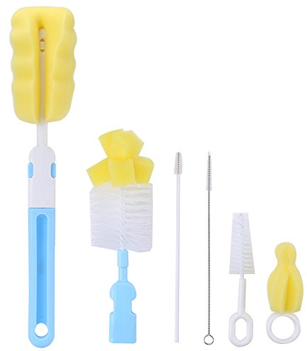 6Pcs/Set Bottle Brush Cleaner, Bottle Cleaning Brush Set Flexible Rotating Sponge Head for Cleaning Straws Tubes Jars Bottle(Blue)