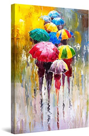 Startonight Impression Sur Toile Parapluies Colorés Peinture Heureuse - Tableau Abstrait - Decoration Murale Salon Moderne - Image sur Toile - 60 x 90 cm Idée Cadeau Élégante et Originale