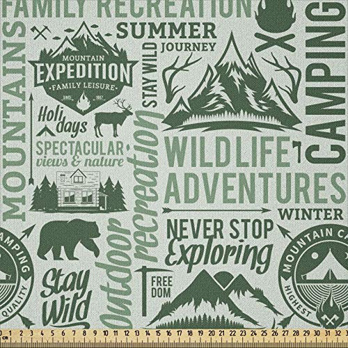 ABAKUHAUS Camping Microfaser Stoff als Meterware, Im Freien Adventure Theme, Deko Basteln Polsterstoff Textilien, 2M (230x200cm), Dunkelgrün und Hellgrün