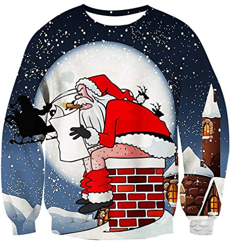 Fanient Weihnachten Sweaters für Damen 3D Drucken Satan Claus Muster Freizeit Christmas Sweater XL