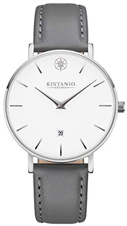 Kistanio Moyen Flache Damenuhr mit Lederband Saphirglas 38 MM Durchmesser Edelstahl Datum Verschiedene Variationen