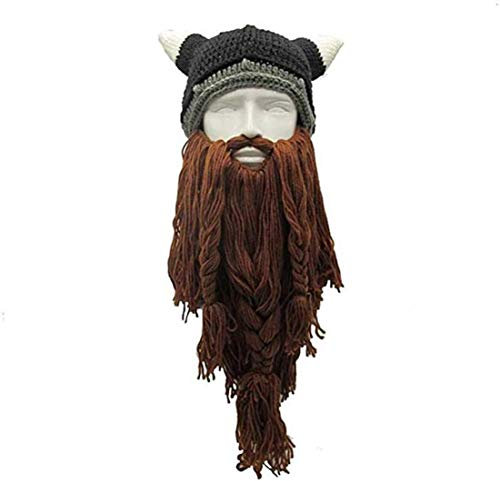 WNRLL Damen Herren Mütze Bart Mütze Lustige Strickmütze mit Haare für Skilaufen Karneval Halloween Cosplay Party,3
