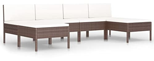 vidaXL Gartenmöbel 6-TLG. mit Auflagen Lounge Sofa Garten Garnitur Sitzgruppe Sitzgarnitur Gartenset Gartensofa Mittelsofa Hocker Poly Rattan Braun