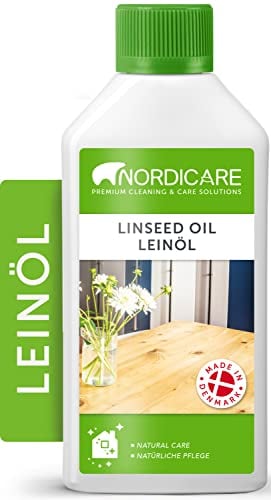Nordicare Linseed Oil for Wood - Pure & Natural Linseed Oil for The Entire Indoor Area - Food-Safe Linseed Oil for Wood Furniture - Underlines The Original Wood Structure - Made in Denmark (500ml)