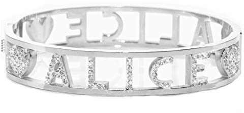 Flowers Bracciale Rigido Acciaio con Nome Vari e Zirconcini Sacchettino in tessuto Scritta nome ricoperta di strass Brillantissimi Bracciale a Manetta Donna Chiusura a molla Idea Regalo