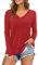 Florboom Womens Long Sleeve Tops Plain V Neck Shirts Casual Curved Hem Blouse Red Size 18 20