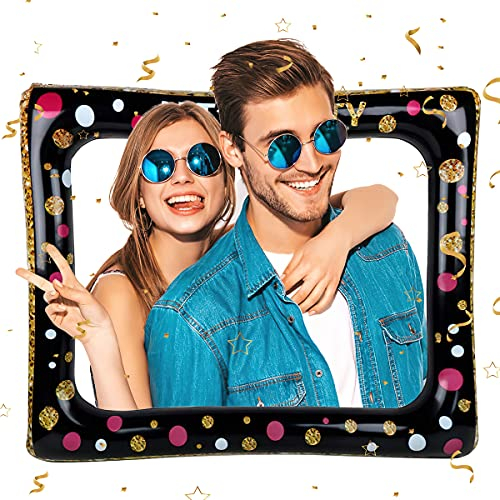 Aufblasbarer Fotorahmen Selfie Bilderrahmen, Selfie Rahmen Aufblasbare Photo Booth Requisiten, Groß Schwarz Foto Booth Frame für Geburtstag Hochzeit Weihnachten Party Deko Fotoautomat Zubehör 65x78cm