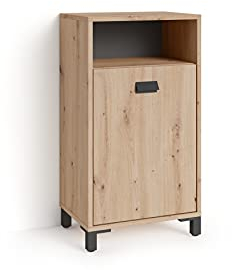 byLIVING Badezimmer Seitenschrank Wellness in Artisan Eiche, Griff aus Metall in schwarz/Badschrank mit einem offenen Fach und Einer Tür/B 42, H 77,5, T 31 cm